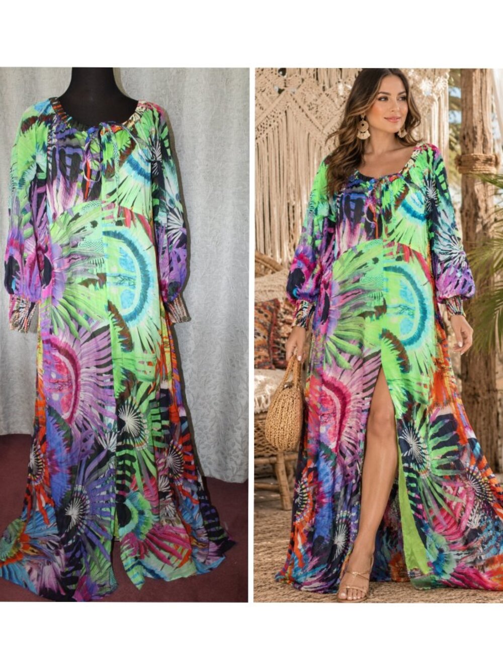 Mimi Liberté Multicolor Cotton Maxi Dress Size 38/S abstract flowy silhouette